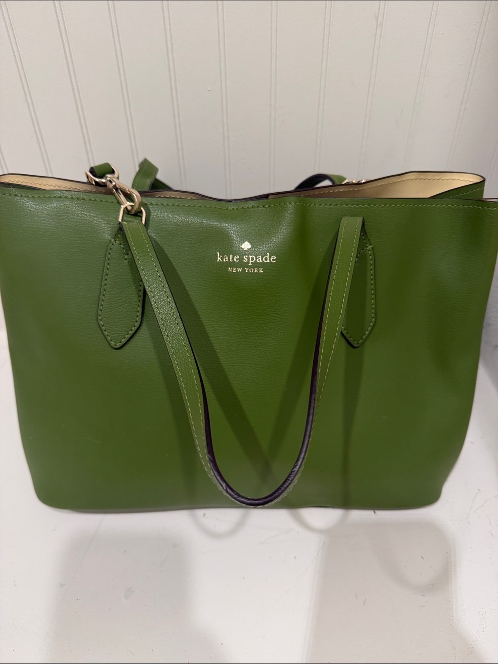 kate spade Olive Green Leather Tote with Double Handles